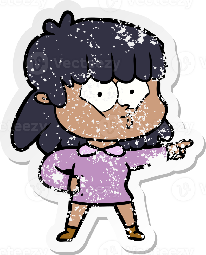 distressed sticker of a cartoon whistling girl png
