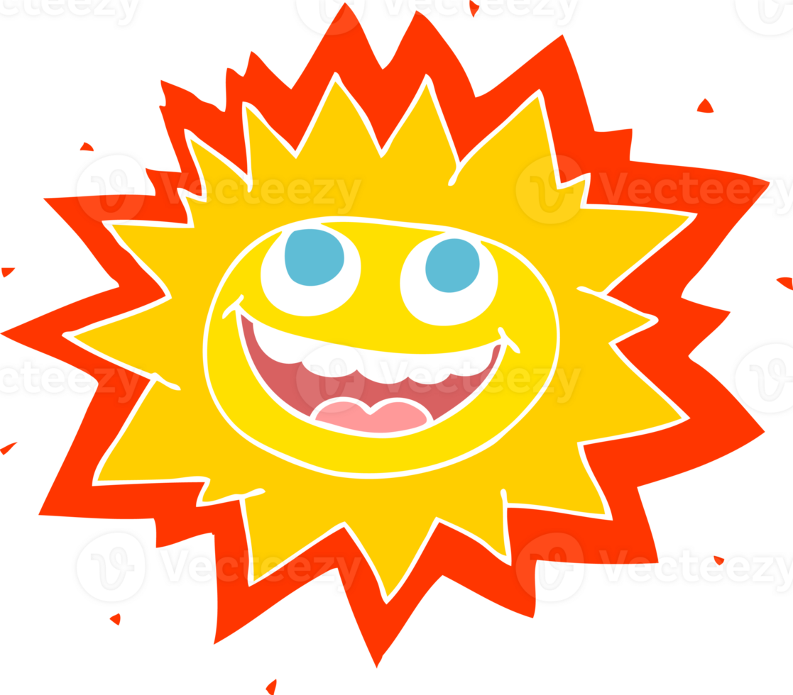 happy flat color illustration of sun png