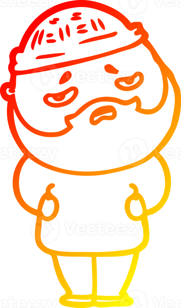 warm gradient line drawing of a cartoon worried man with beard png