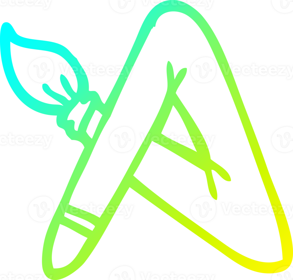 cold gradient line drawing of a cartoon paint brush bent into letter A png