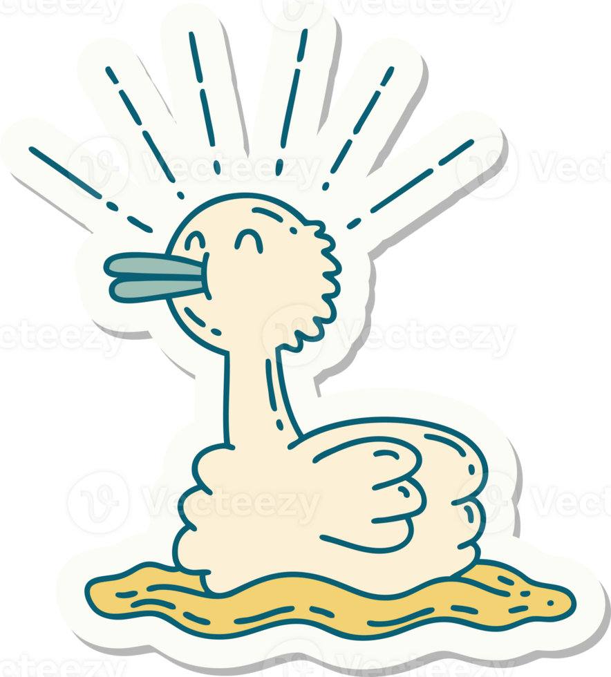 sticker of a tattoo style swimming duck png