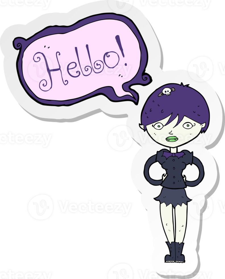 sticker of a cartoon vampire saying hello png