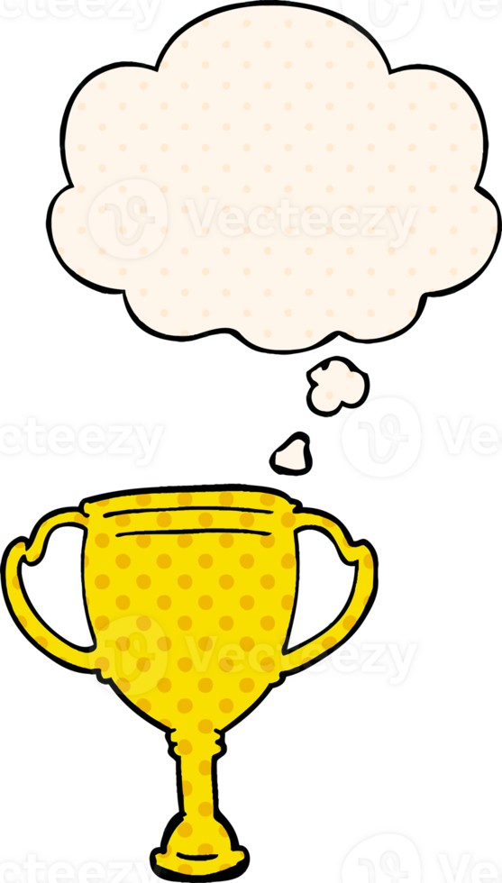 cartoon sports trophy with thought bubble in comic book style png