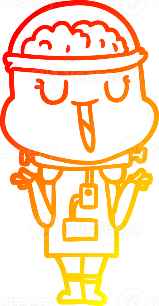 warm gradient line drawing of a happy cartoon robot shrugging shoulders png