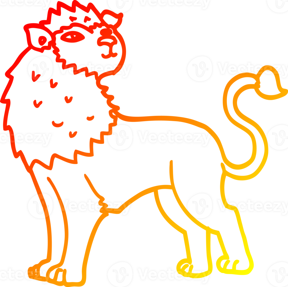 warm gradient line drawing of a cartoon lion png