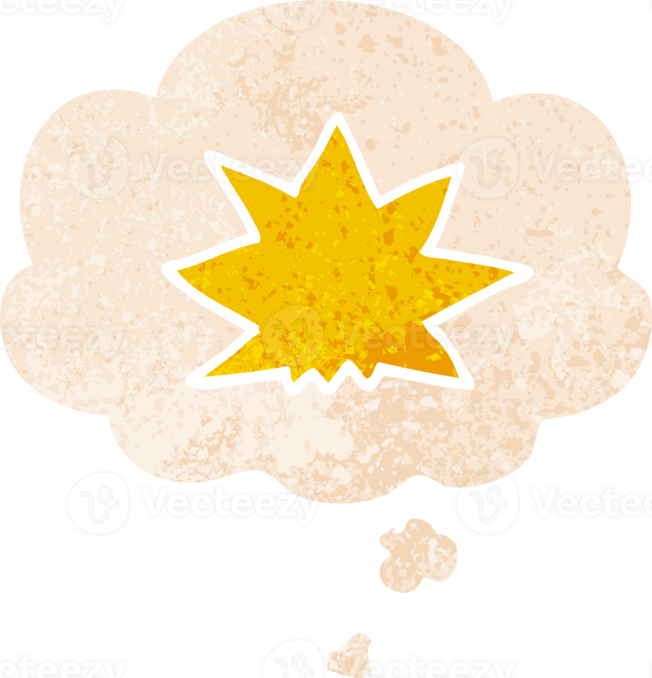 cartoon explosion with thought bubble in grunge distressed retro textured style png