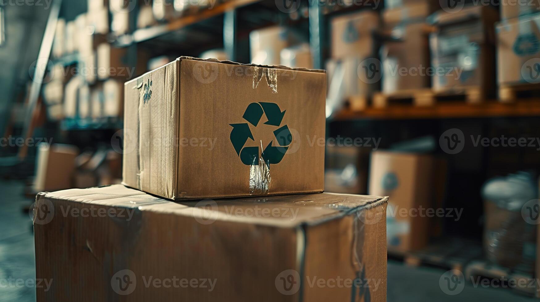 AI generated Eco-friendly packaging materials displayed, recycle icon at the side, with neutral background for ad copy or informative text. ,ESG concept photo