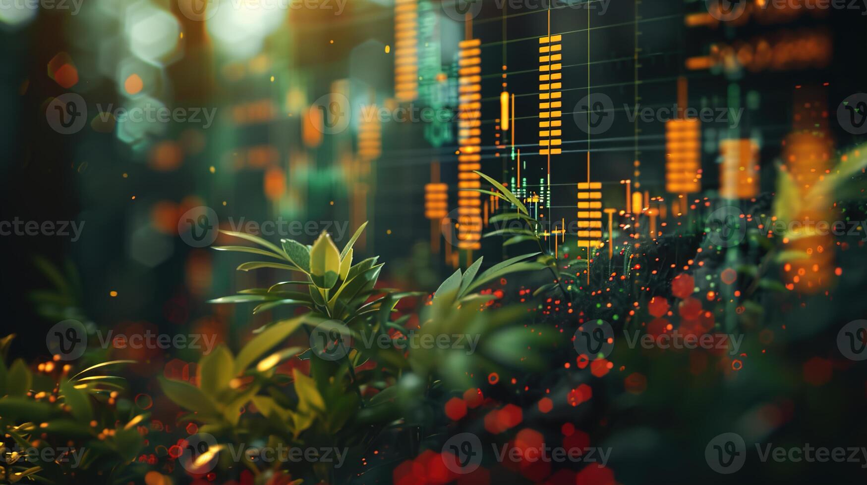 AI generated Financial charts showing ESG investment growth, graph icon with upward trend, surrounded by space for detailed explanations or ads. ,ESG concept photo