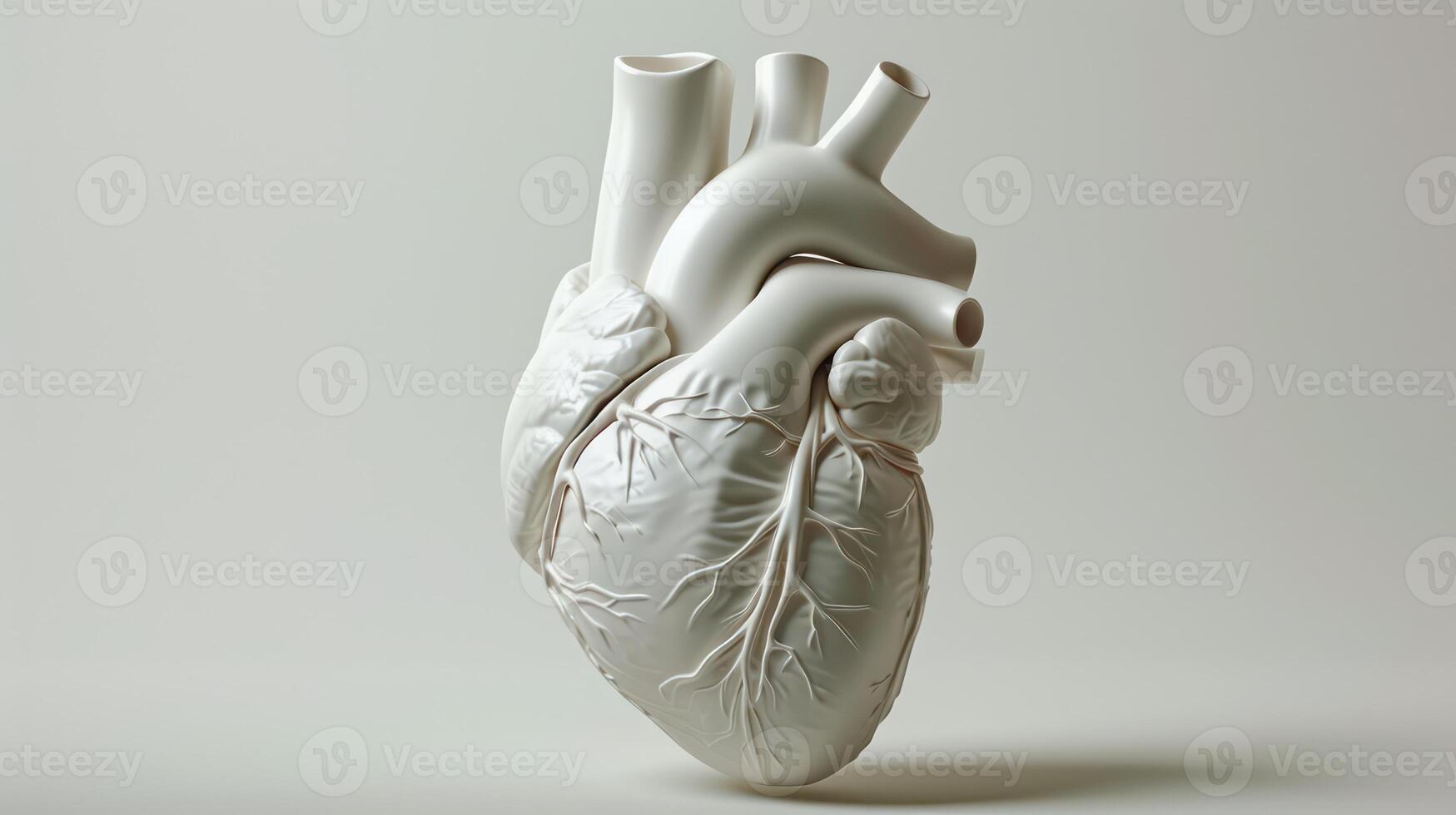 AI generated Human Heart Pure White Anatomical Model 3d illustration render photo