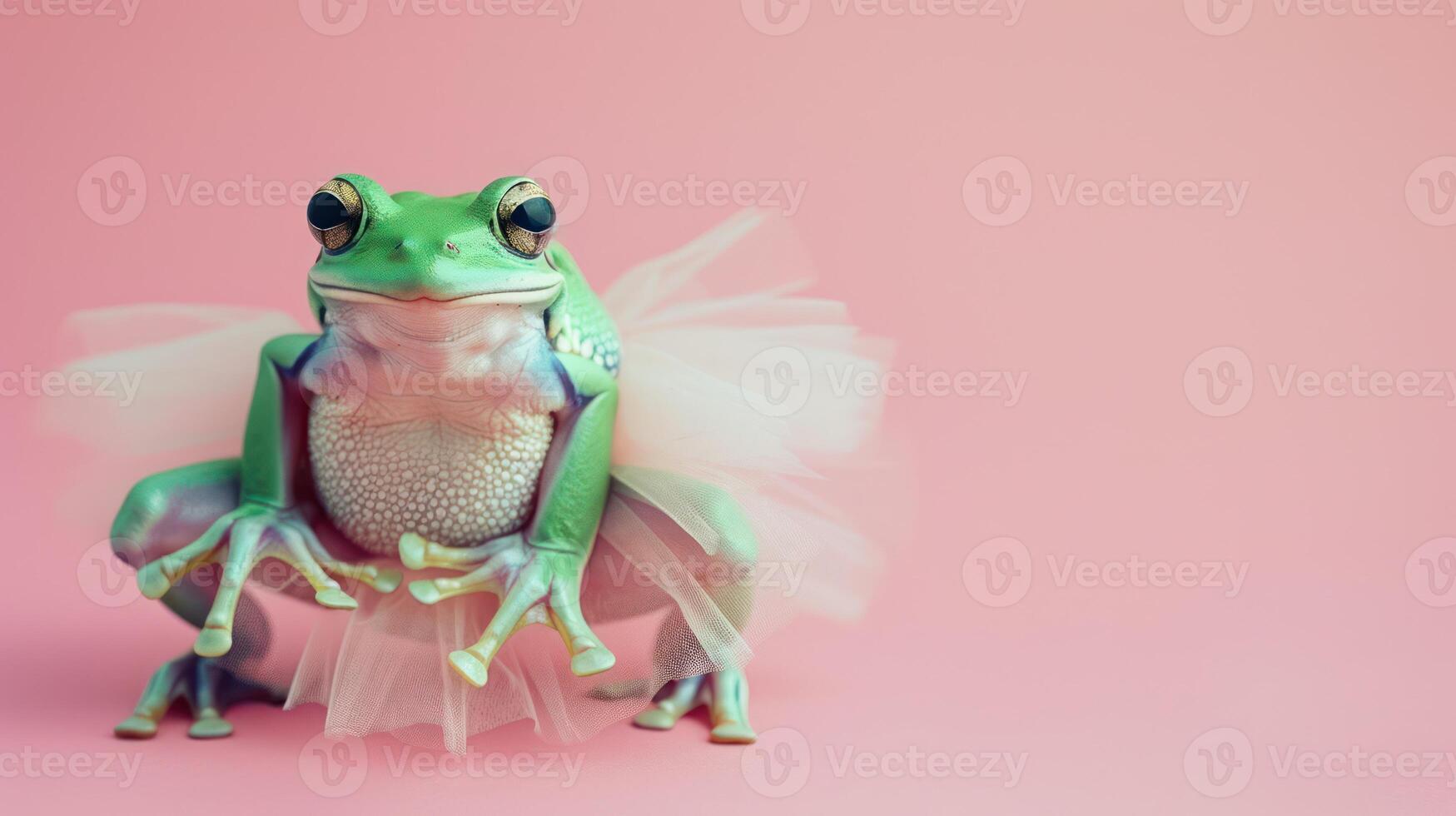 AI generated In front of a pastel background, a frog wears a tutu skirt. photo