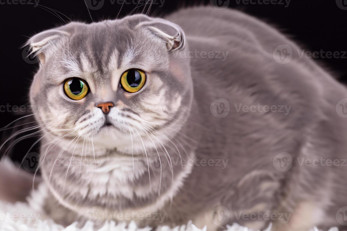 Exploring the Allure of a Beautiful Scottish Fold Cat, where Whiskered Elegance and Playful Charm Unite in a Mesmerizing Portrait of Cuddly Delight photo