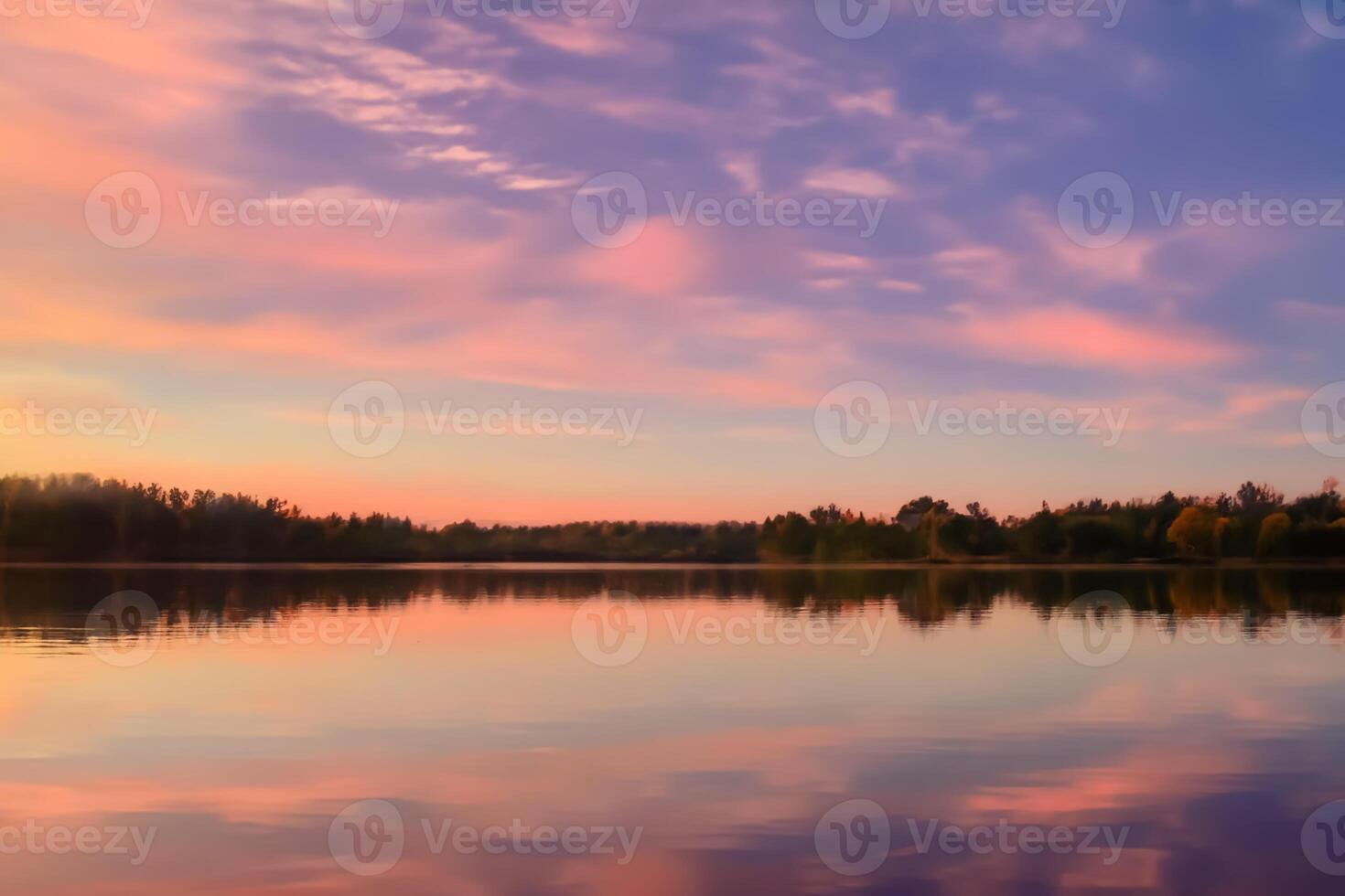 Serene Waters A Blissful Reflection of a Beautiful Pastel Lake and Sky, Where Tranquility Meets Nature's Palette, Creating a Harmonious Oasis of Soft Hues and Ethereal Beauty photo