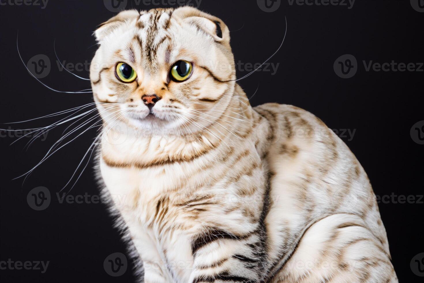 Exploring the Allure of a Beautiful Scottish Fold Cat, where Whiskered Elegance and Playful Charm Unite in a Mesmerizing Portrait of Cuddly Delight photo