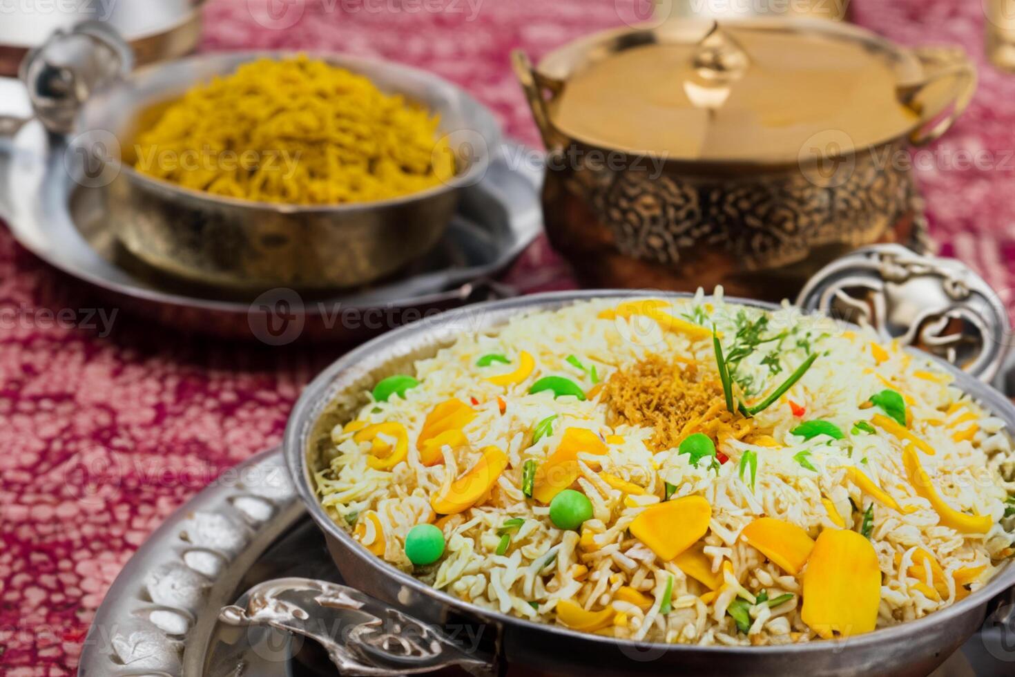Embark on a Culinary Journey with the Exquisite Aroma and Flavorful Bliss of Kebuli Rice, a Fragrant Middle Eastern Dish Infused with Spices and Savory Perfection, Offering Gastronomic Joy. photo