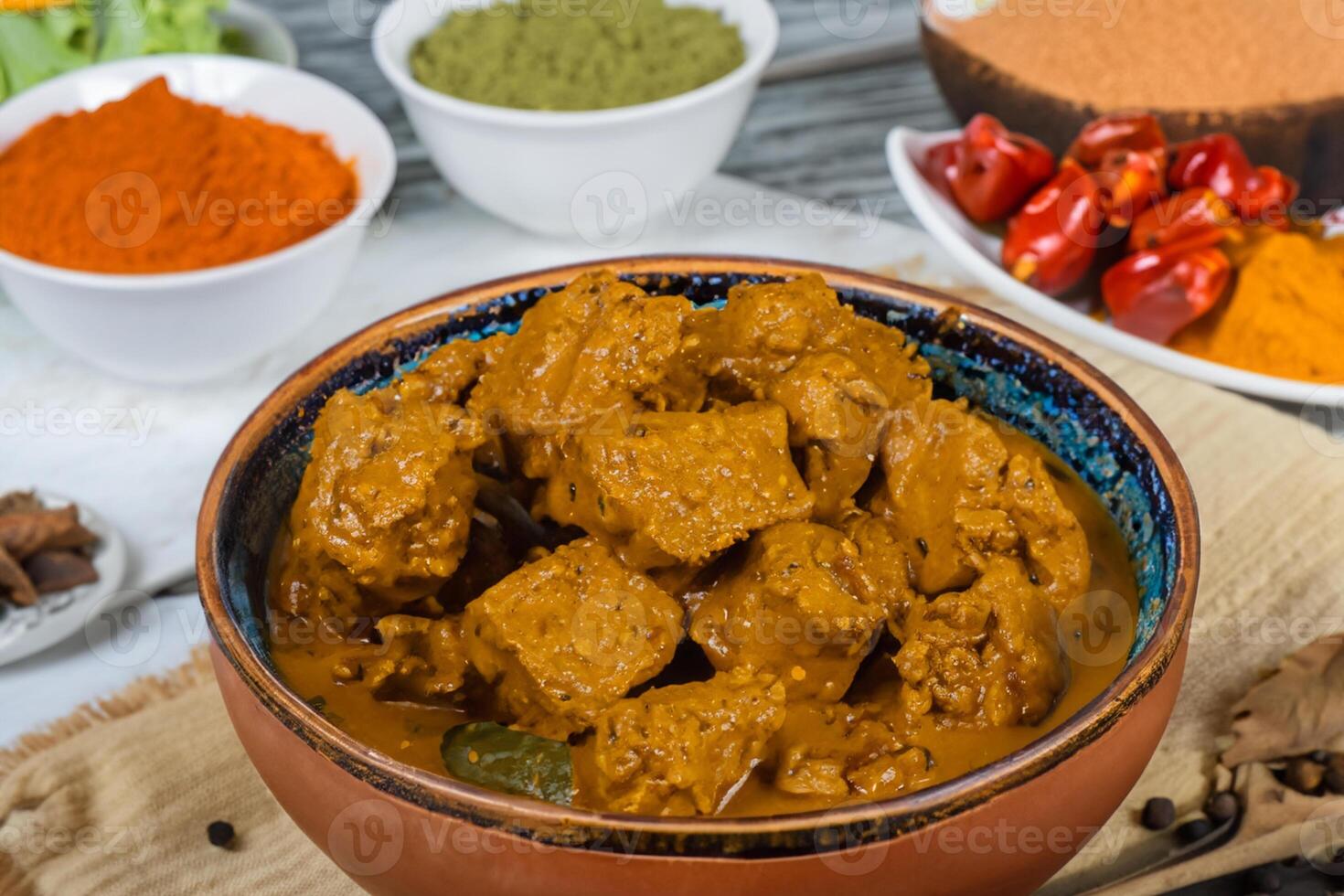 Savor the Exquisite Lamb or Beef Curry Rendang, Ready to Be Relished on Eid al-Adha, Capturing the Essence of Celebration in a Perfect Photo, Showcasing Culinary Mastery and Festive Indulgence photo