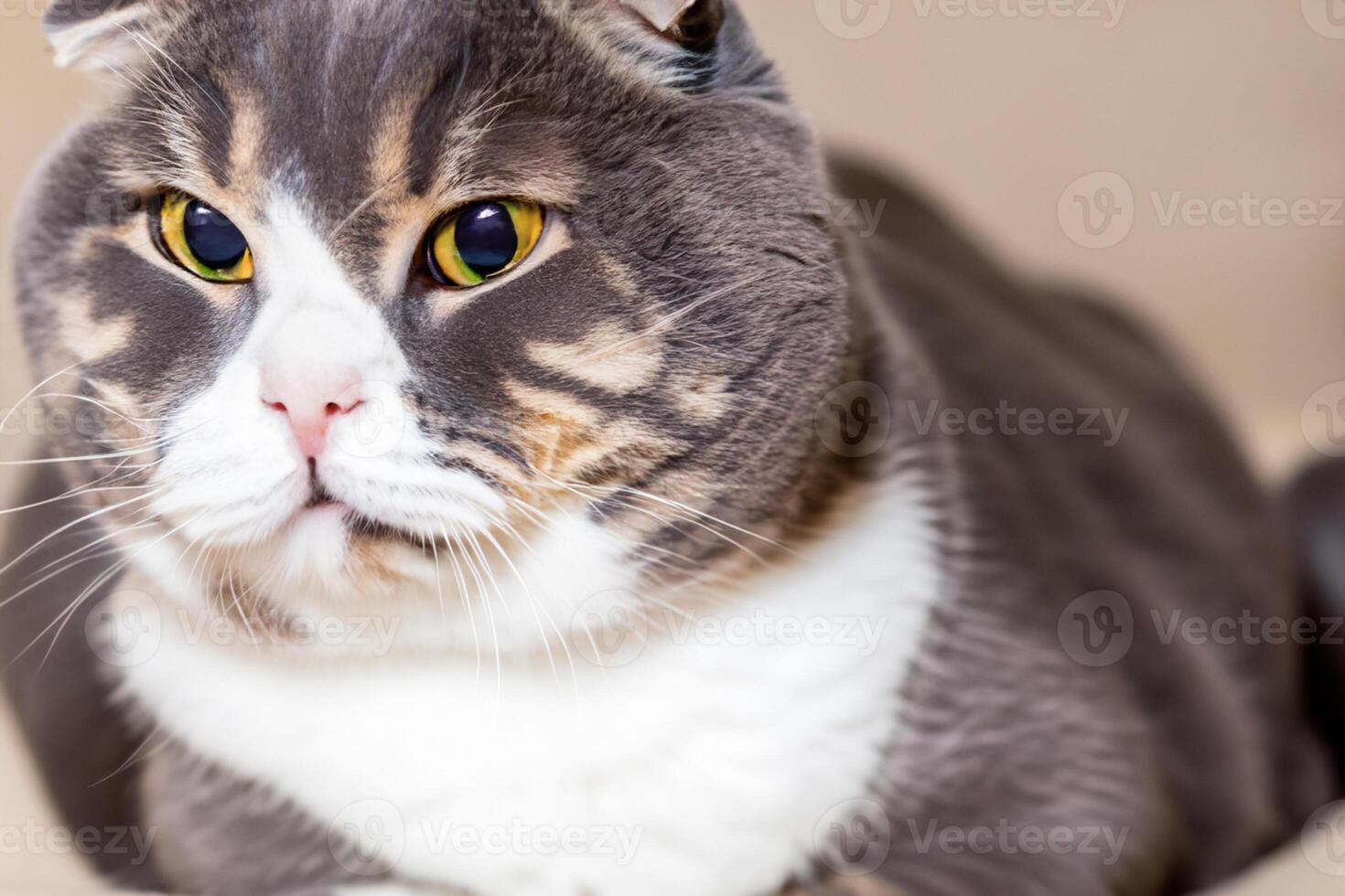 Exploring the Allure of a Beautiful Scottish Fold Cat, where Whiskered Elegance and Playful Charm Unite in a Mesmerizing Portrait of Cuddly Delight photo