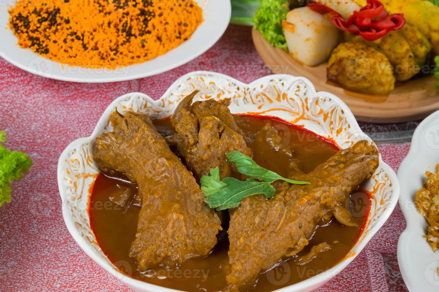 Savor the Exquisite Lamb or Beef Curry Rendang, Ready to Be Relished on Eid al-Adha, Capturing the Essence of Celebration in a Perfect Photo, Showcasing Culinary Mastery and Festive Indulgence photo