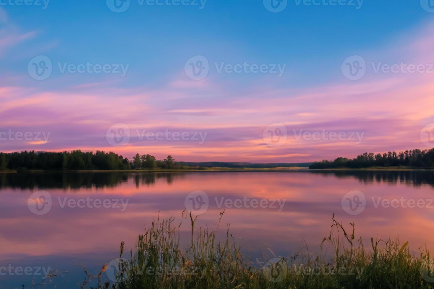 Serene Waters A Blissful Reflection of a Beautiful Pastel Lake and Sky, Where Tranquility Meets Nature's Palette, Creating a Harmonious Oasis of Soft Hues and Ethereal Beauty photo