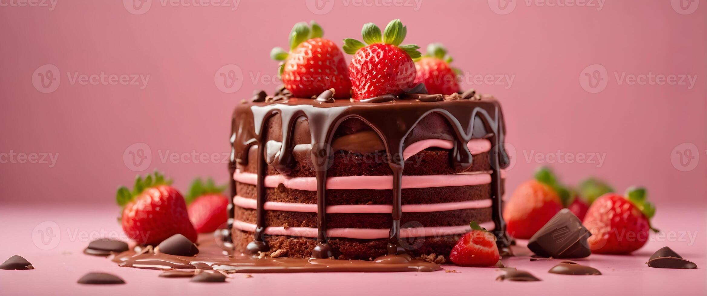 AI generated closeup of delicious chocolate strawberry cake isolated on white background, birthday, wedding, celebration, template photo