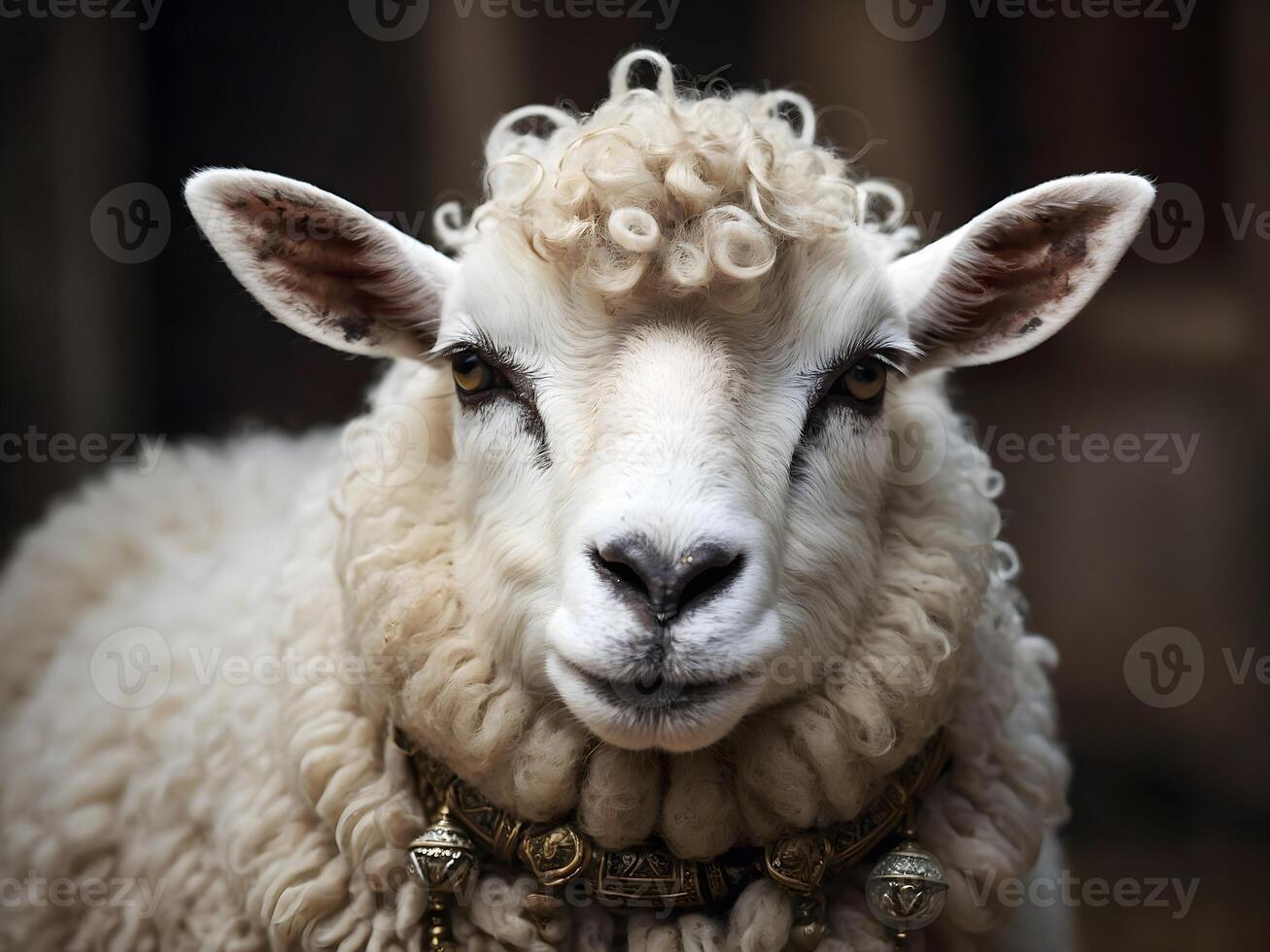 AI generated Funny Ramadan sheep portrait, animals background, wallpaper photo