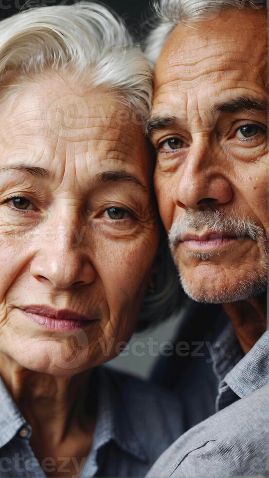 AI generated Portrait of happy elderly seniors retired couple, old people romance photo