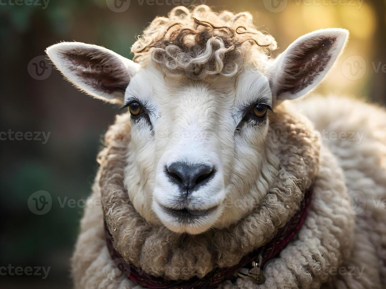AI generated Funny Ramadan sheep portrait, animals background, wallpaper photo