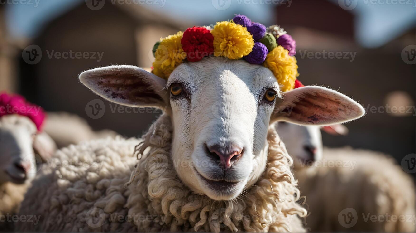 ai generado gracioso Ramadán oveja retrato, animales fondo, fondo de pantalla foto