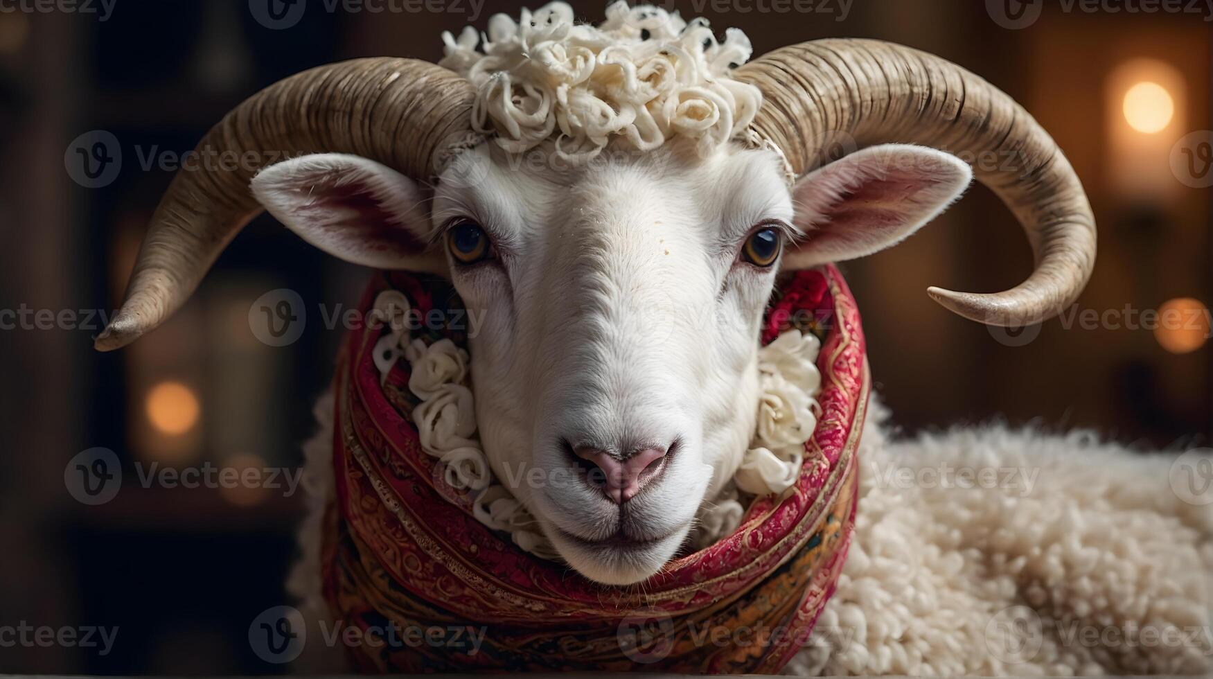 ai generado gracioso Ramadán oveja retrato, animales fondo, fondo de pantalla foto