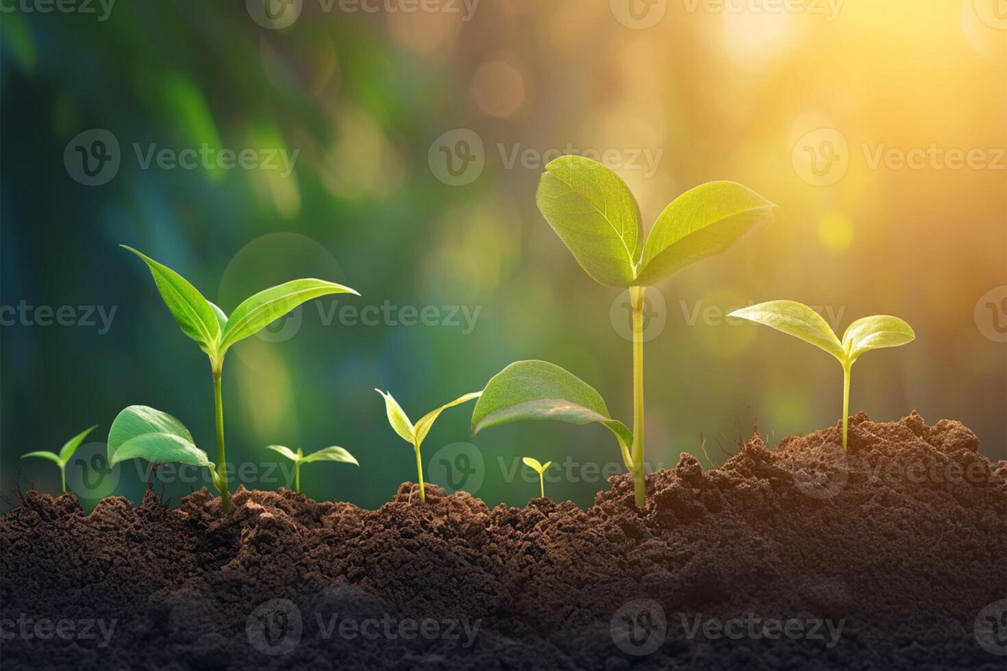 AI generated Agriculture plant seedlings Sunlight, germination sequence on fertile soil photo