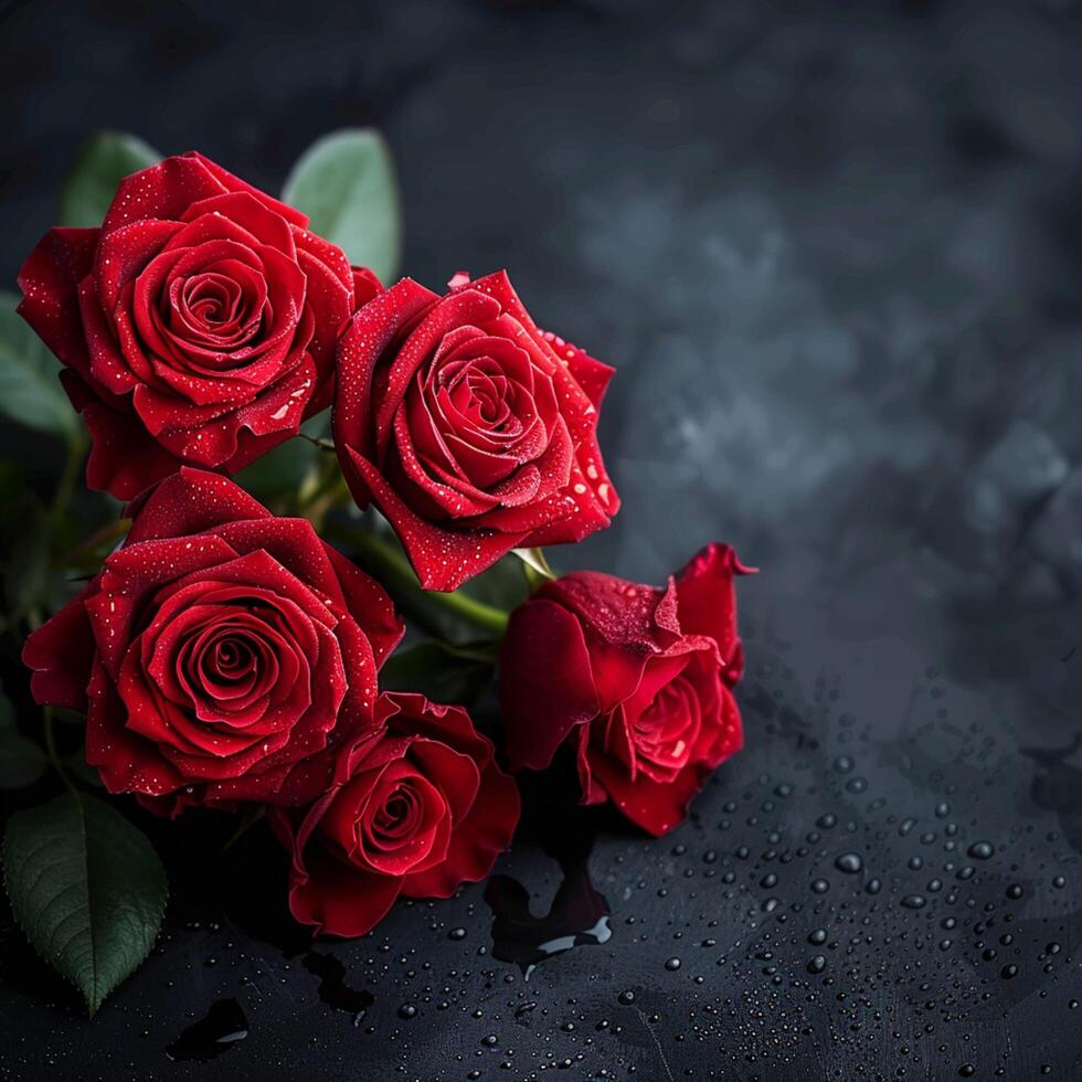 AI generated Funeral tribute Dark background, red roses, ideal for expressing condolences For Social Media Post Size photo