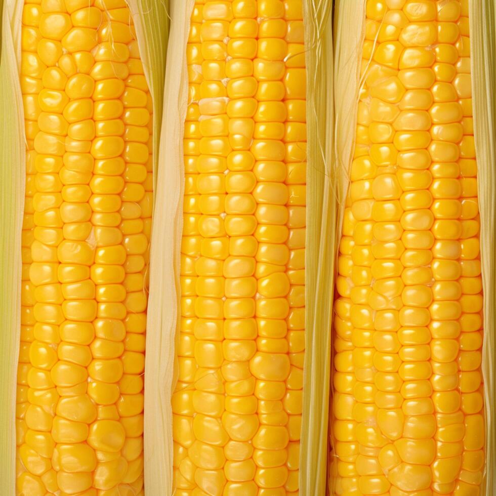 AI generated Closeup of corn kernels in a row on fresh cobs For Social Media Post Size photo