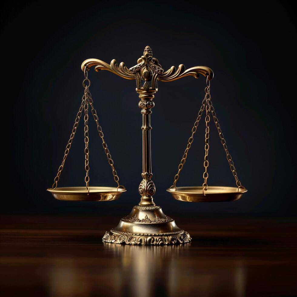 AI generated Legal symbolism Iconic scale of justice isolated on dark background For Social Media Post Size photo