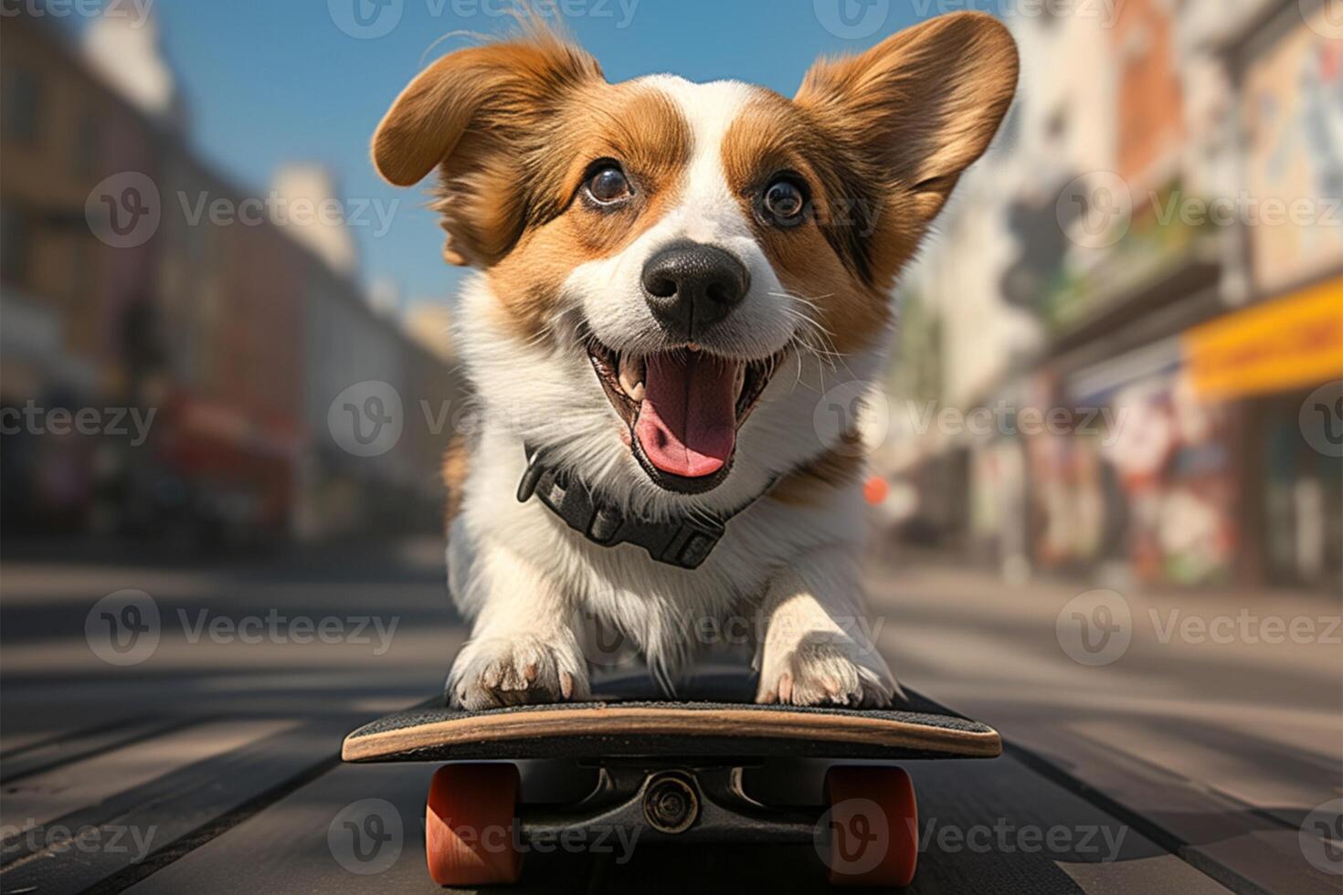 AI generated City vibes Cute dog effortlessly glides on skateboard, pure joy photo