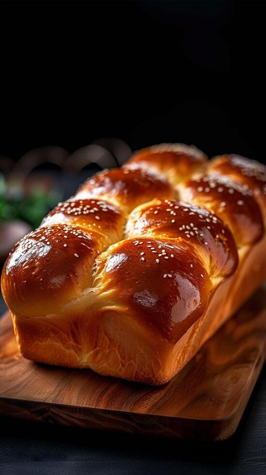 AI generated view Sweet temptation Brioche on dark background, leaving space for text Vertical Mobile Wallpaper photo