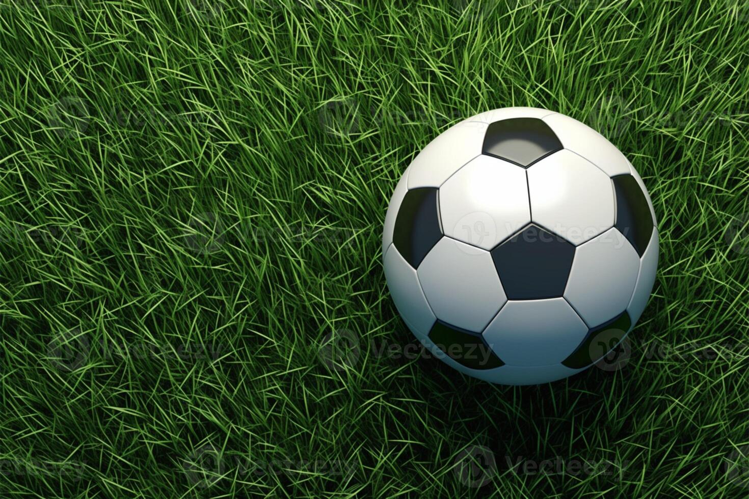AI generated 3D rendering Soccer ball basic pattern on vibrant green field photo