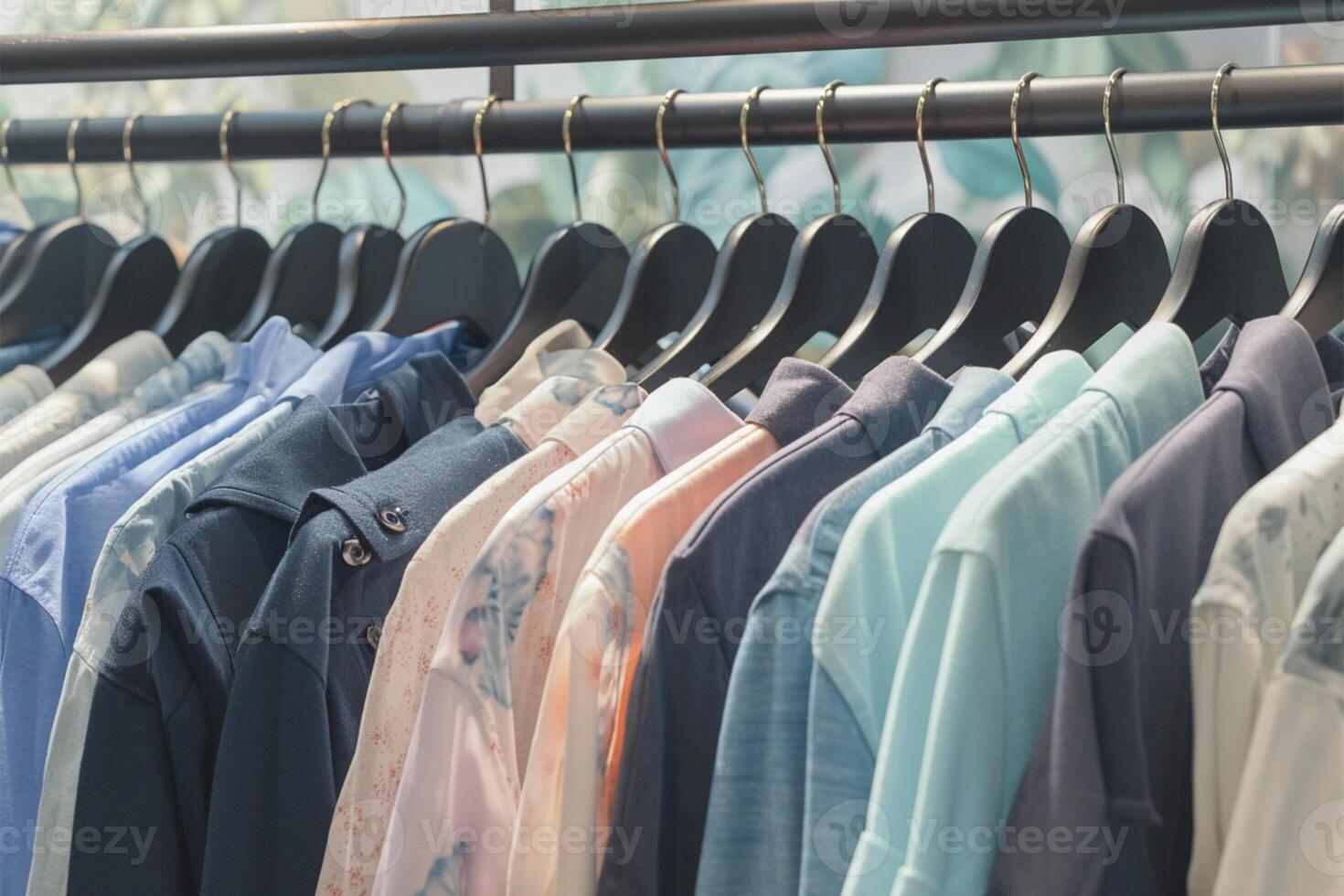 AI generated Clothes on hangers in a store Selective focus, soft focused shot photo