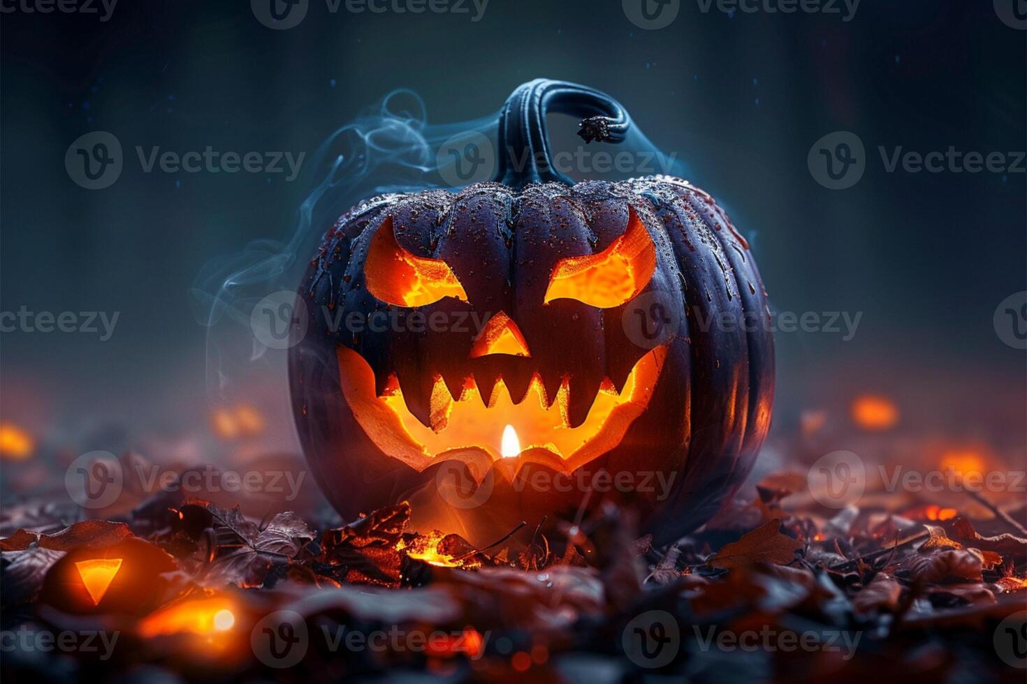 AI generated Photo Gradient backdrop Spooky pumpkin carving design for Halloween themed visuals