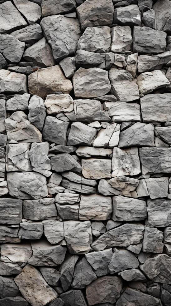 AI generated Decorative real stone wall surface with uneven cracks, ideal background Vertical Mobile Wallpaper photo