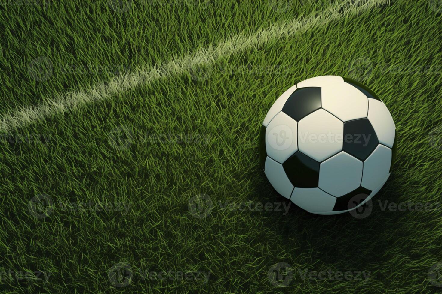 AI generated 3D rendering Soccer ball basic pattern on vibrant green field photo