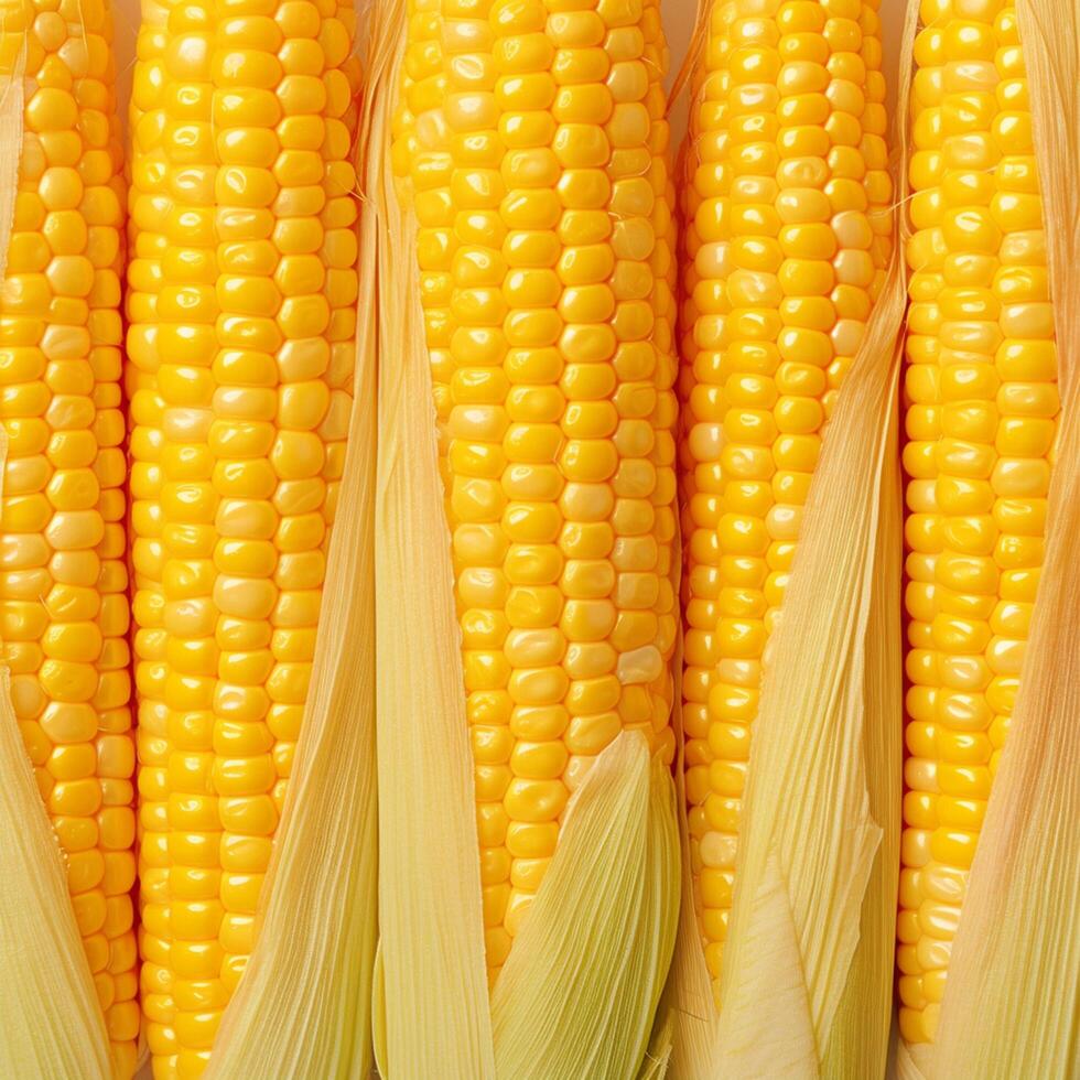 AI generated Closeup of corn kernels in a row on fresh cobs For Social Media Post Size photo