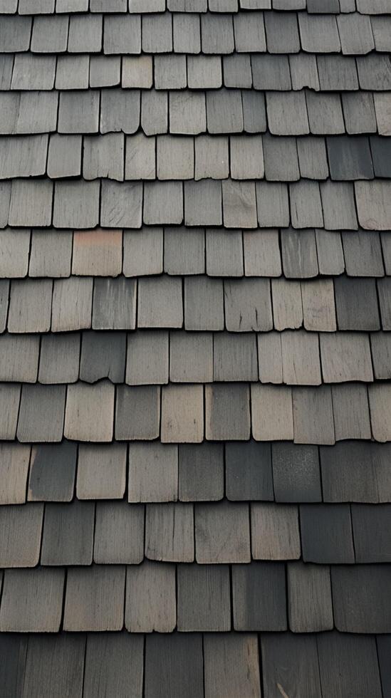 AI generated Exterior details Ironwood house roof against dark gray textured background Vertical Mobile Wallpaper photo