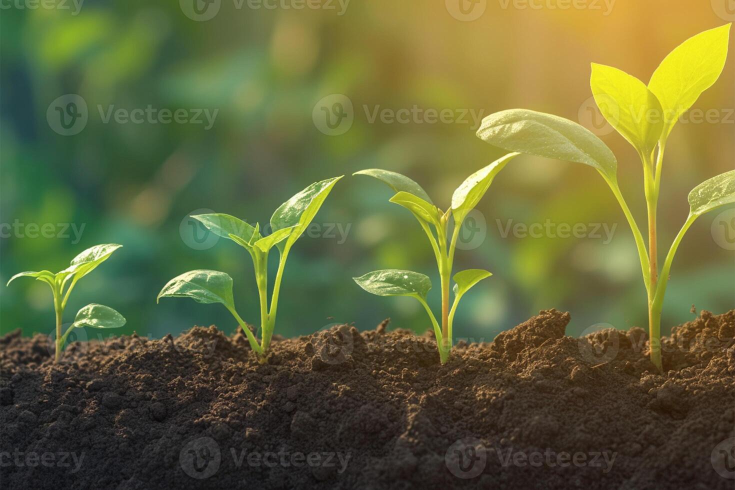 AI generated Agriculture plant seedlings Sunlight, germination sequence on fertile soil photo