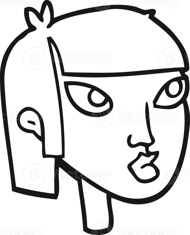 hand drawn black and white cartoon female face png