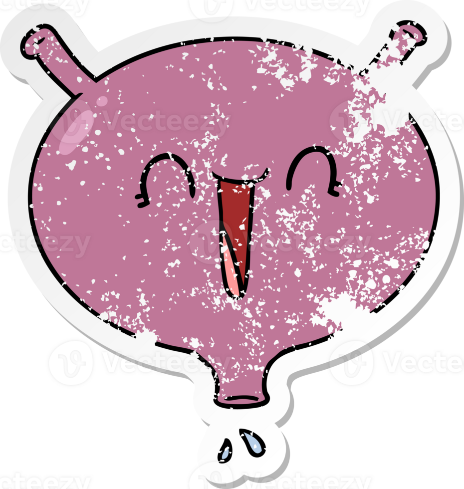 distressed sticker of a cartoon laughing bladder png