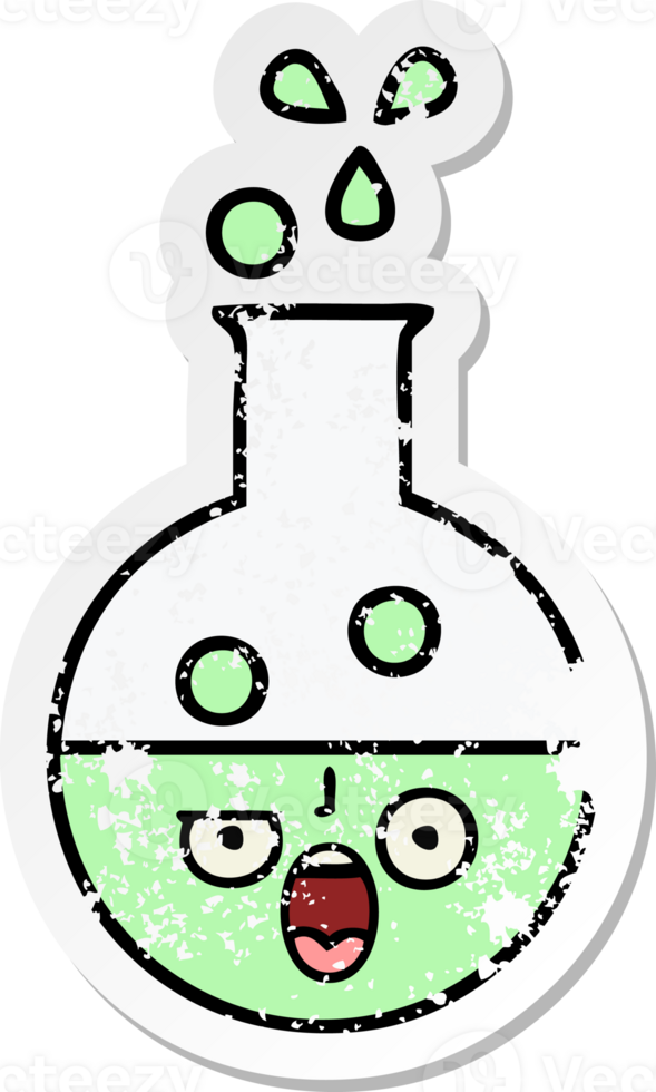 distressed sticker of a cute cartoon test tube png
