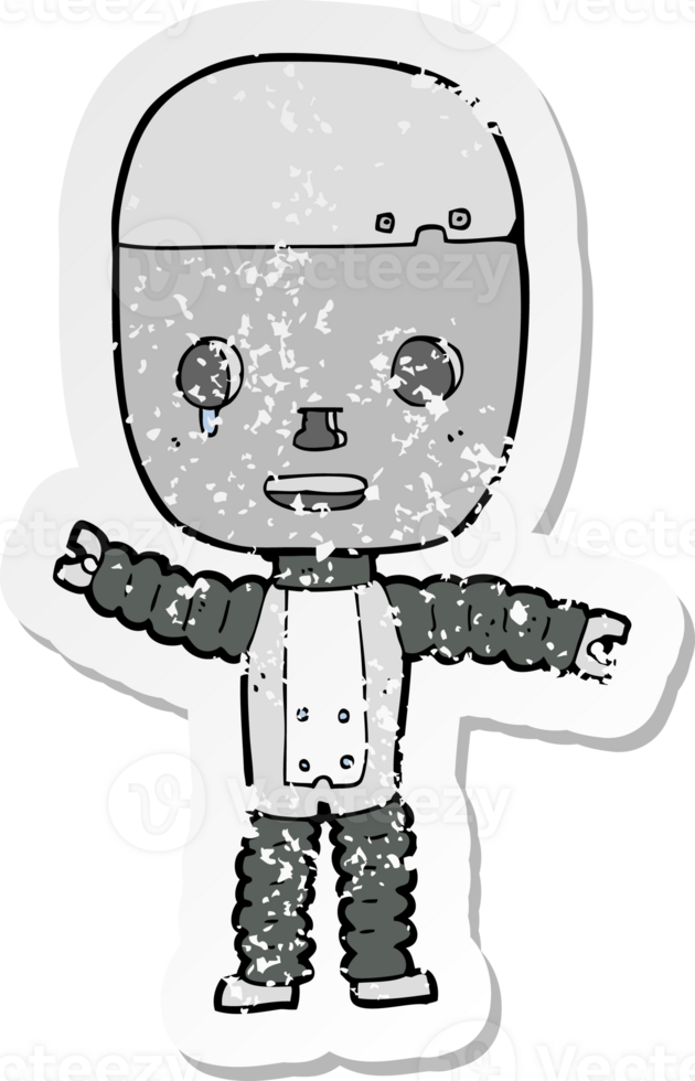 retro distressed sticker of a cartoon robot png