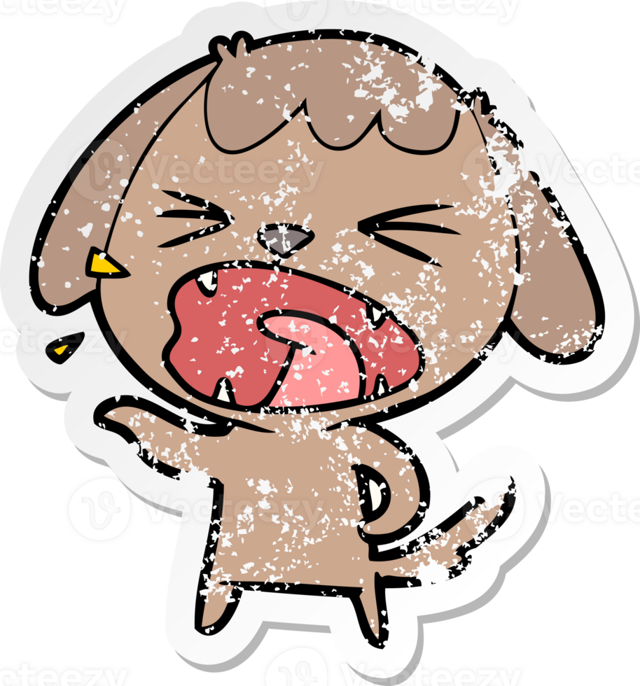 distressed sticker of a cute cartoon dog barking png