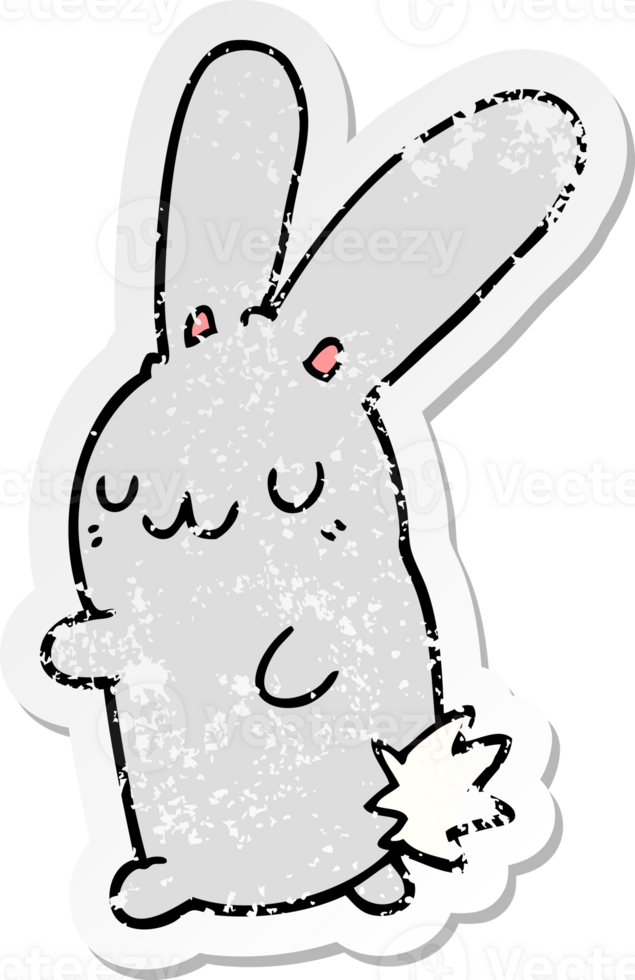 distressed sticker of a cute cartoon rabbit png