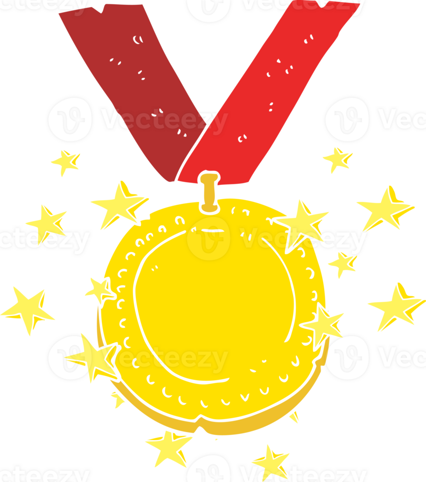 flat color illustration of sparkling gold medal png