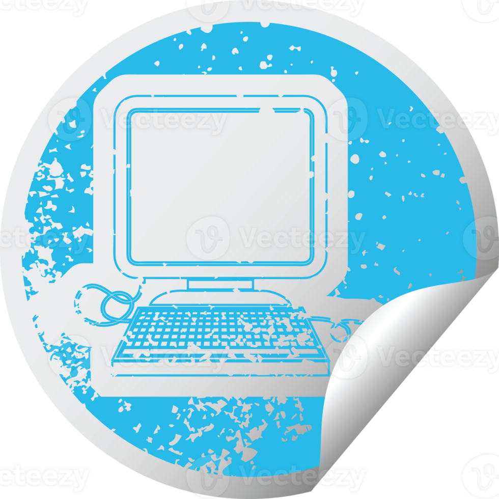 distressed sticker icon illustration of a computer with mouse png